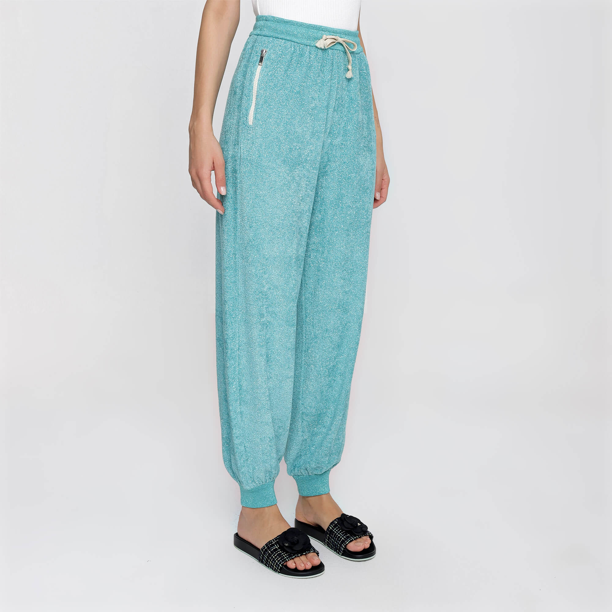 Gucci- Blue Shiny Towel Sweat Pants.